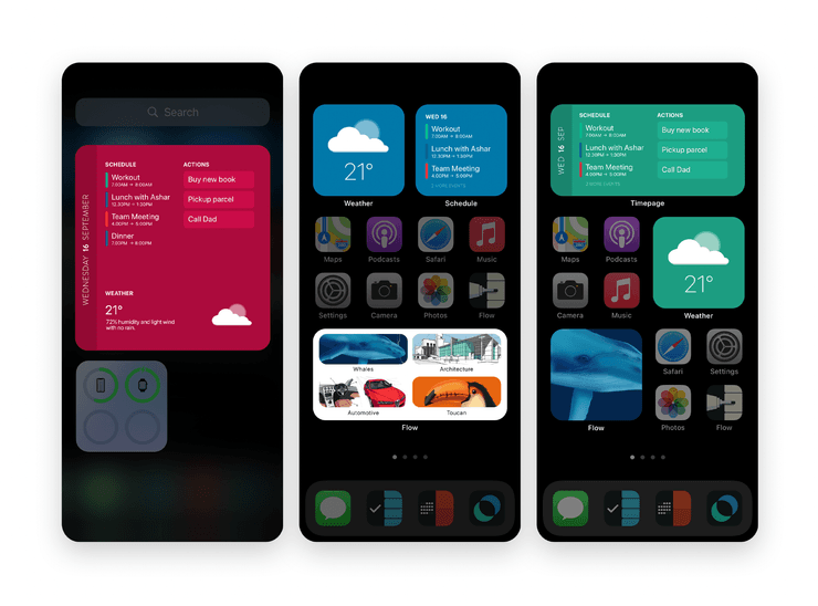Flow, Timepage and Actions iOS 14 widgets
