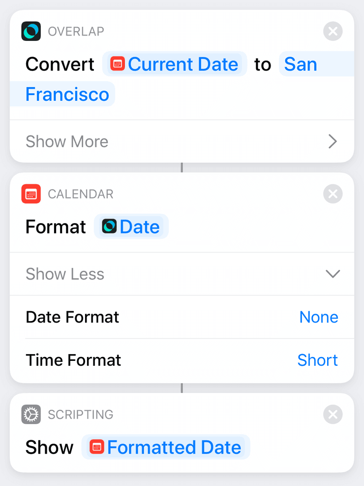 Current time in San Francisco - Siri shortcut