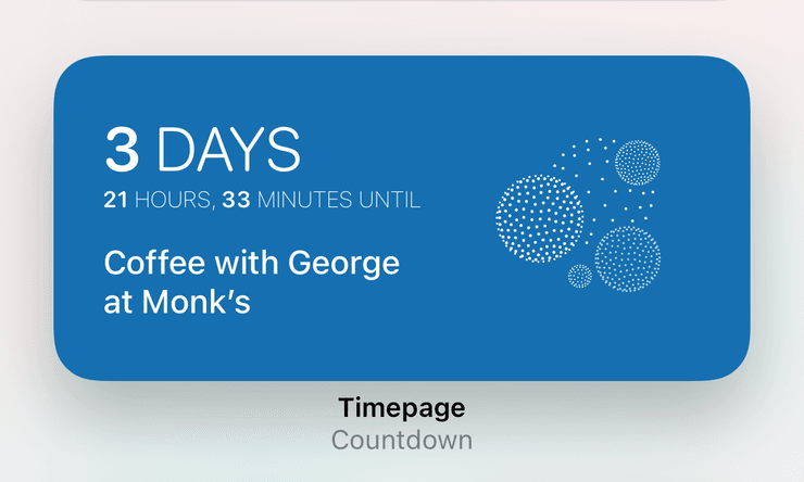 A blue widget showing that there are three days until coffee with George